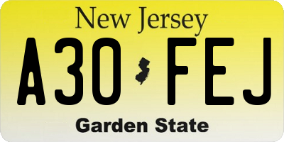 NJ license plate A30FEJ