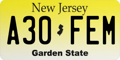 NJ license plate A30FEM