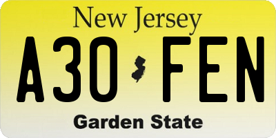 NJ license plate A30FEN