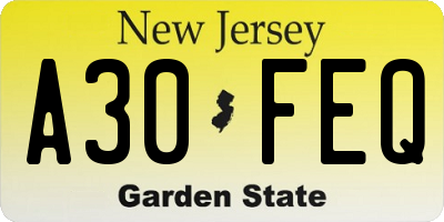 NJ license plate A30FEQ