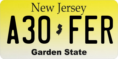 NJ license plate A30FER