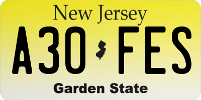 NJ license plate A30FES
