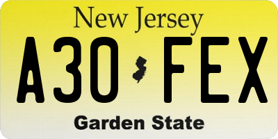 NJ license plate A30FEX
