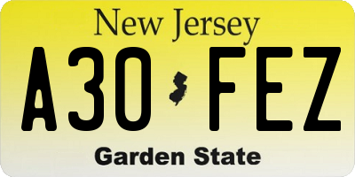 NJ license plate A30FEZ
