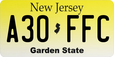 NJ license plate A30FFC
