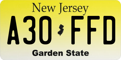 NJ license plate A30FFD