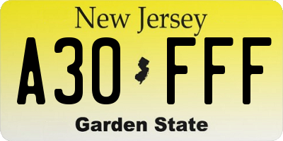 NJ license plate A30FFF