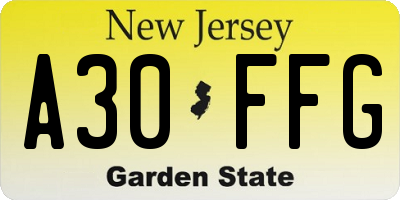 NJ license plate A30FFG