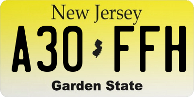NJ license plate A30FFH
