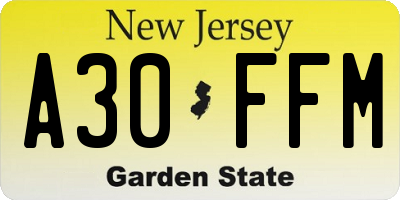NJ license plate A30FFM