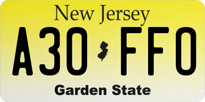 NJ license plate A30FFO