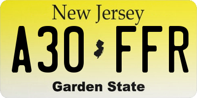 NJ license plate A30FFR