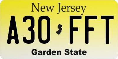 NJ license plate A30FFT