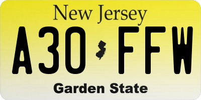 NJ license plate A30FFW