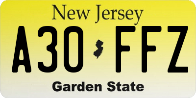 NJ license plate A30FFZ