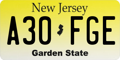 NJ license plate A30FGE