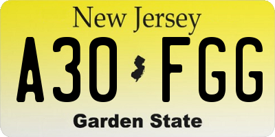 NJ license plate A30FGG
