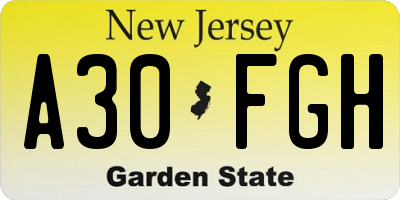 NJ license plate A30FGH