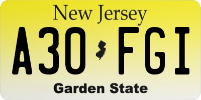 NJ license plate A30FGI