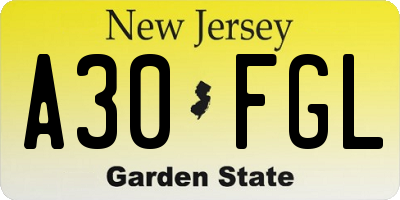 NJ license plate A30FGL