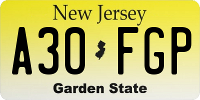 NJ license plate A30FGP