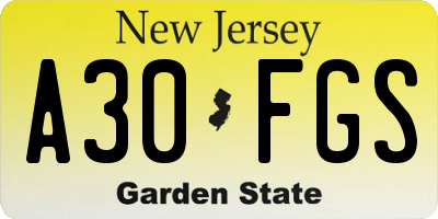 NJ license plate A30FGS