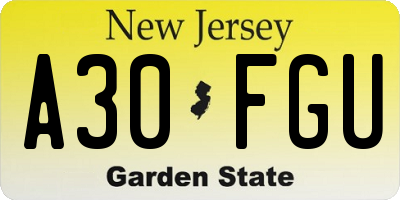 NJ license plate A30FGU