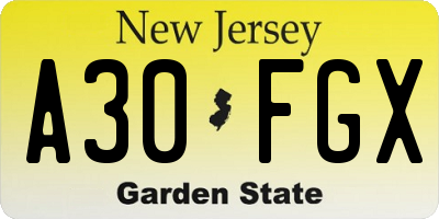 NJ license plate A30FGX