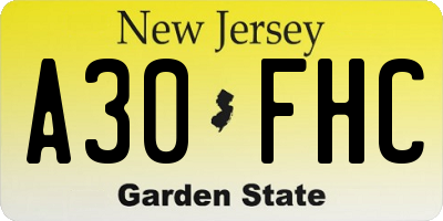 NJ license plate A30FHC