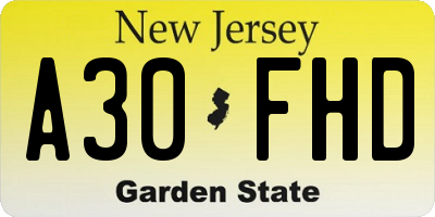 NJ license plate A30FHD