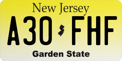 NJ license plate A30FHF
