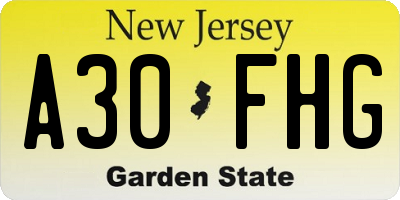NJ license plate A30FHG