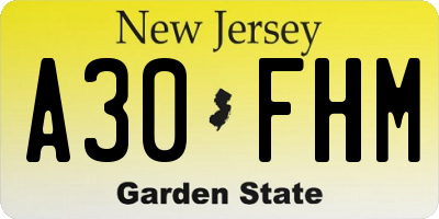 NJ license plate A30FHM