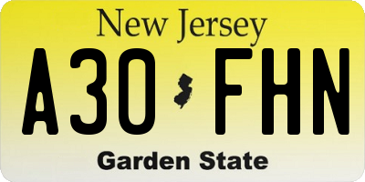 NJ license plate A30FHN