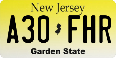 NJ license plate A30FHR