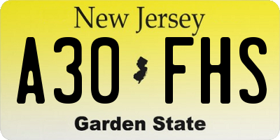NJ license plate A30FHS