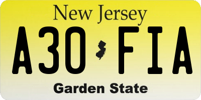 NJ license plate A30FIA