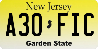 NJ license plate A30FIC