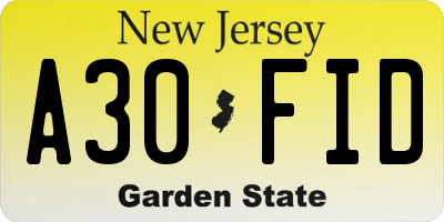 NJ license plate A30FID