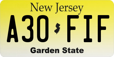 NJ license plate A30FIF