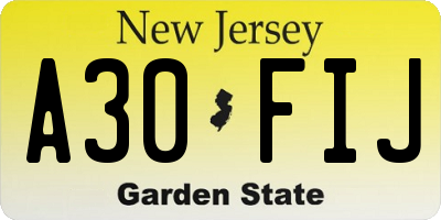 NJ license plate A30FIJ