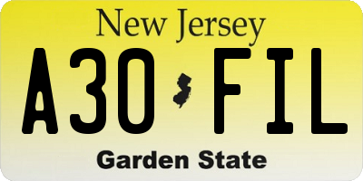 NJ license plate A30FIL