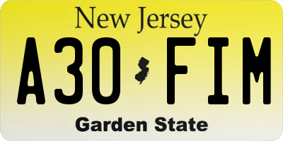 NJ license plate A30FIM