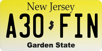 NJ license plate A30FIN
