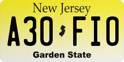 NJ license plate A30FIO