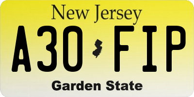 NJ license plate A30FIP