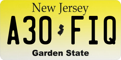 NJ license plate A30FIQ