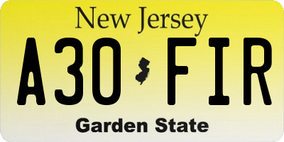 NJ license plate A30FIR