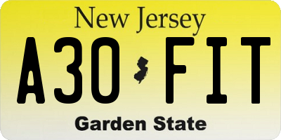 NJ license plate A30FIT