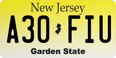 NJ license plate A30FIU